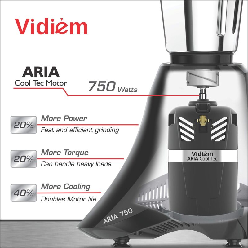 Vidiem Mixer Grinder 577 A Vector SS (Black) | 750-watt mixer grinder 3 Leakproof Jars with self-lock for wet & dry spices, chutneys & curries | 5 Years Warranty - Image 6