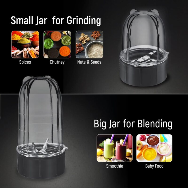 Prestige Nutri-Mix 2.0, 350W Mixer Grinder with 2 Multipurpose Jars | Compact Design | Dual Safety Interlock System | Extra Lids for Storage | Black & Grey - Image 4