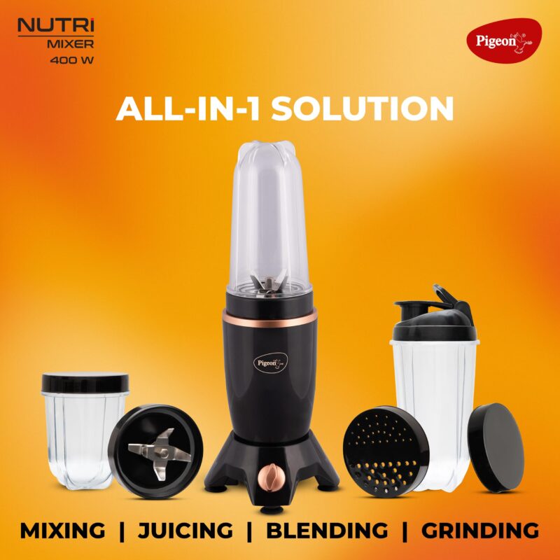 Pigeon By Stovekraft Nutri Mixer | Grinder Juicer Blender Smoothie Maker All-in-1 Machine | 400 Watt | 3 Jars- Multiuse Jar 500ml, Dry Grind 300ml, 1 Sipper, 1 Cap, 1 Strainer |2 Blades|1Year Warranty - Image 7