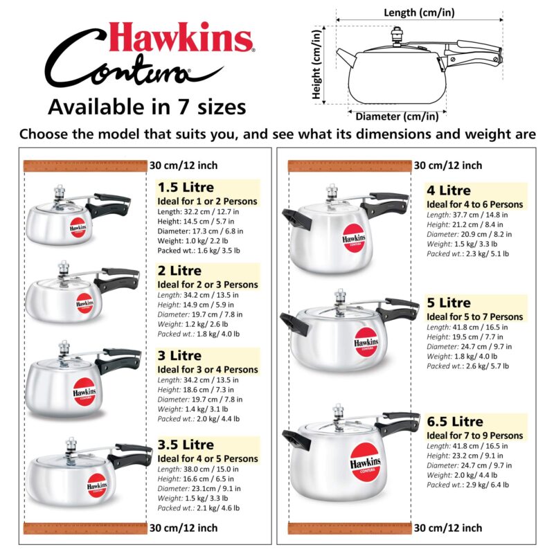 Hawkins Aluminium 1.5 Litre Contura Pressure Cooker, Handi Inner Lid Cooker, Silver (Hc15) - Image 7