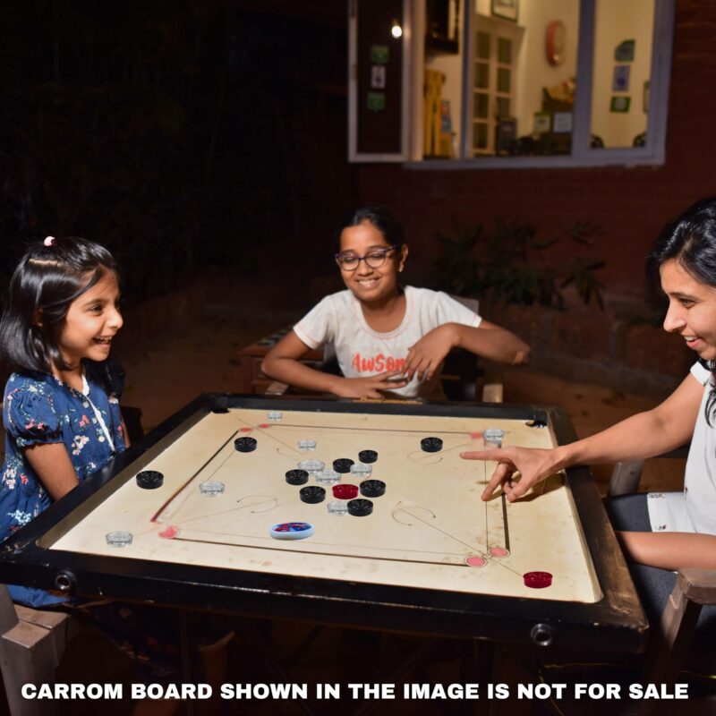 Vinson Carrom Board Coins in Box - 24 Pcs with 2 Strikers & Disco Powder (20 GMS) | Transparent Crystal/Acrylic Finish | Indoor Game Play Fun for Kids,Adults & Family - Image 4