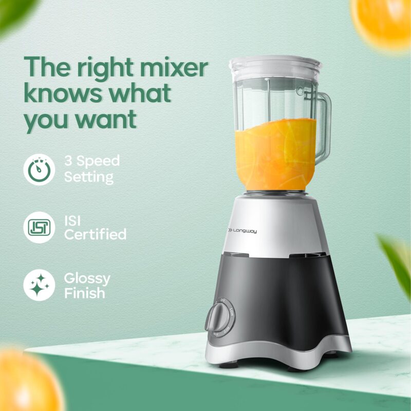 Longway Super Dlx 750 Watt Juicer Mixer Grinder with 4 Jars for Grinding, Mixing, Juicing with Powerful Motor | 1 Year Warranty | (Black & Gray, 4 Jars) - Image 8