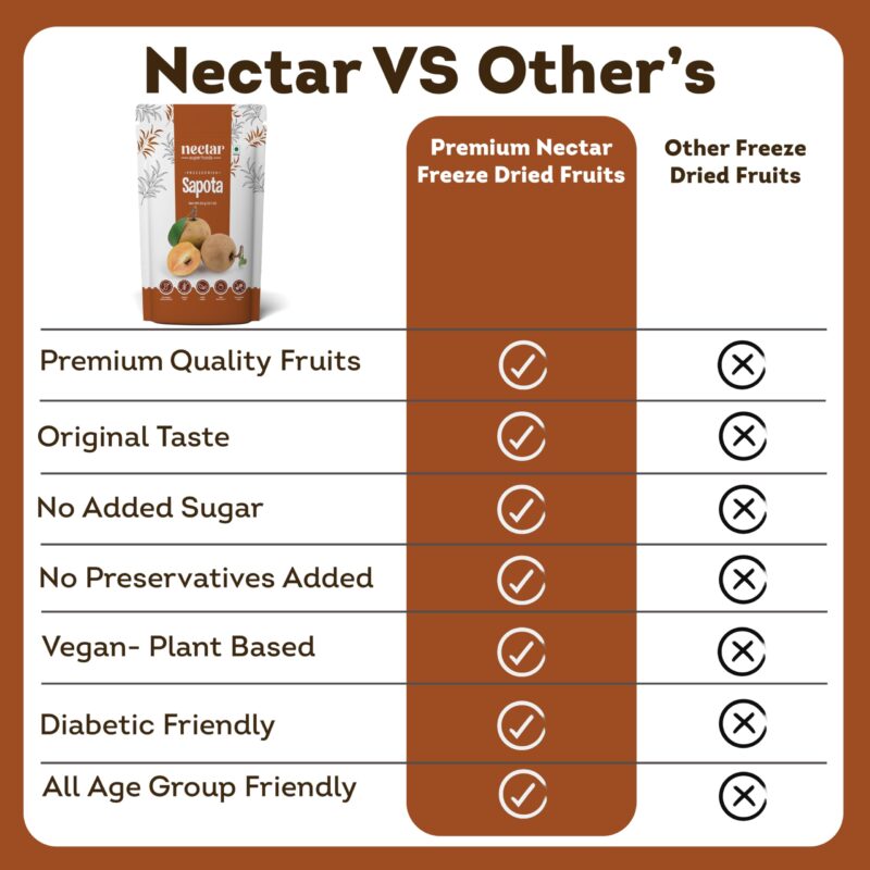 Nectar Superfoods Freeze Dried Chikoo (Sapota) | No Preservatives, No Added Sugar, Healthy Dried Fruit | 100% Natural, Vegan, Gluten Free Snack for Kids and Adults | 20 gram Pouch (PACK OF 1) - Image 5