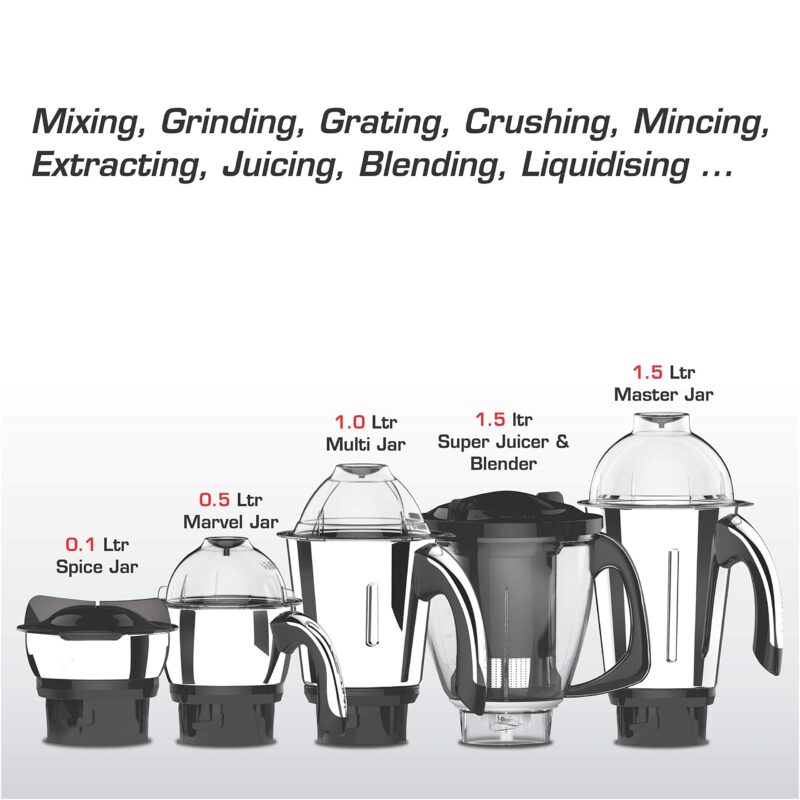 Vidiem Acrylonitrile Butadiene Styrene Mixer Grinder 518 A Vstar Premium 750Watt(Black)With 4 Leakproof Jars&1 Juicer Mixer Grinder|Self-Lock For Wet&Dry Spices,Chutneys&Curries|5 Years Warranty(750) - Image 2
