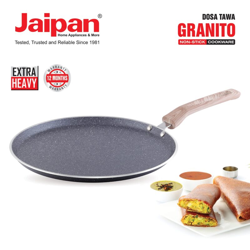 Jaipan Granito 30 CM Dosa Tawa Gas Compatible 4 MM Duracoat PFOA Free nonstick Coating Granite Splattered Color Ideal for Oil Free or Very Less Oil Preparation Cool Touch Handle 1 Year Warranty - Image 3