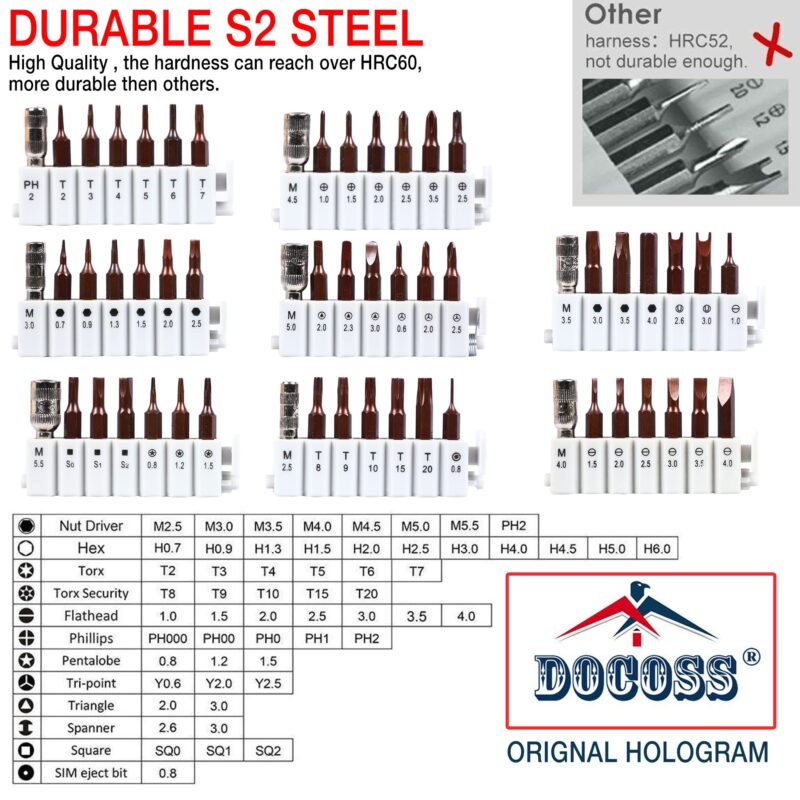 DOCOSS 60 in 1 Precision Magnetic Screw driver tool kit For Mobile Phone, Laptop and Househlold Repair With with S2 Steel & 56 Bit Set - Image 7