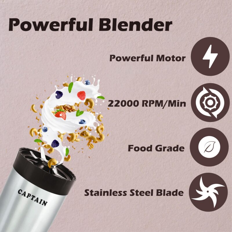 Captain Nutri Blender 500W - Copper (2 Jars & 2 Blades, Silver) - Image 2