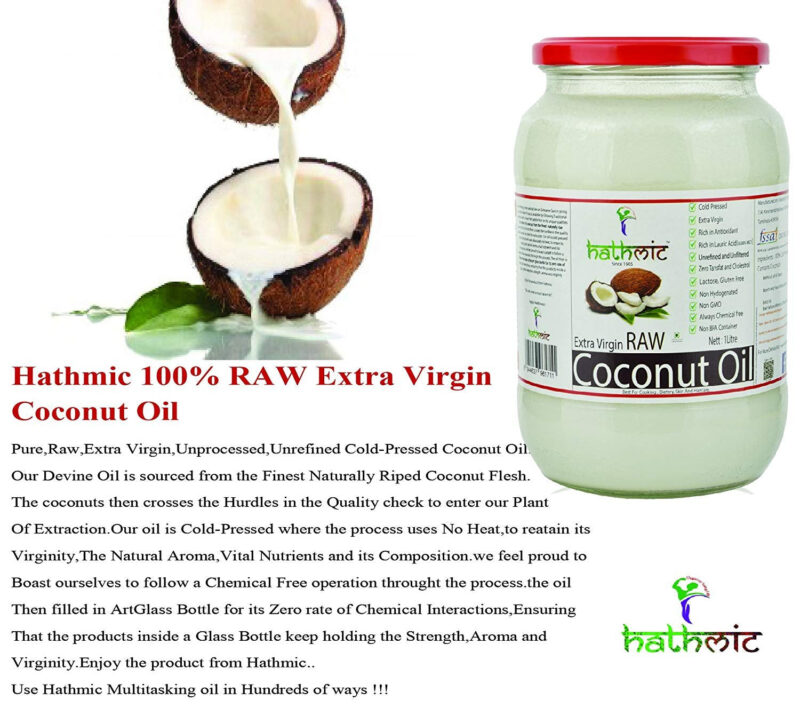 HATHMIC Raw Extra Virgin Coconut Oil (Cold Pressed)1000ml - Image 3