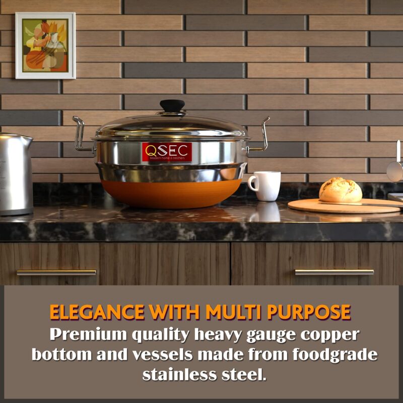 QSEC Stainless Steel Idly Cooker Multi Kadai Idli And Dhokla Steamer & Idli Cooker With 7 Plates|Mini Idli Stand|2 Mini Idli Plate|2 Idli|2 Dhokla|1 Momos|Multi Utility Kadai Cookware Set,5 Litre - Image 4
