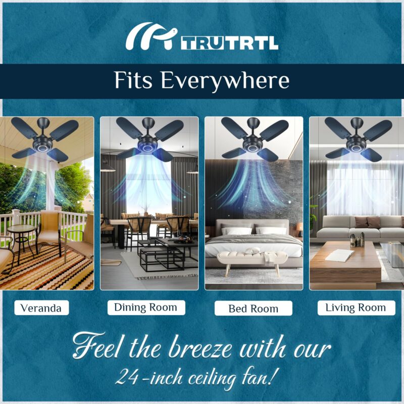 truTRTL Wave Ceiling Fan | 600 mm (24 inch) | High-Speed Ceiling Fan for Home | 2 Year Warranty | Energy Saving Ceiling Fan | Durable & Stylish | Metallic Blue - Image 4