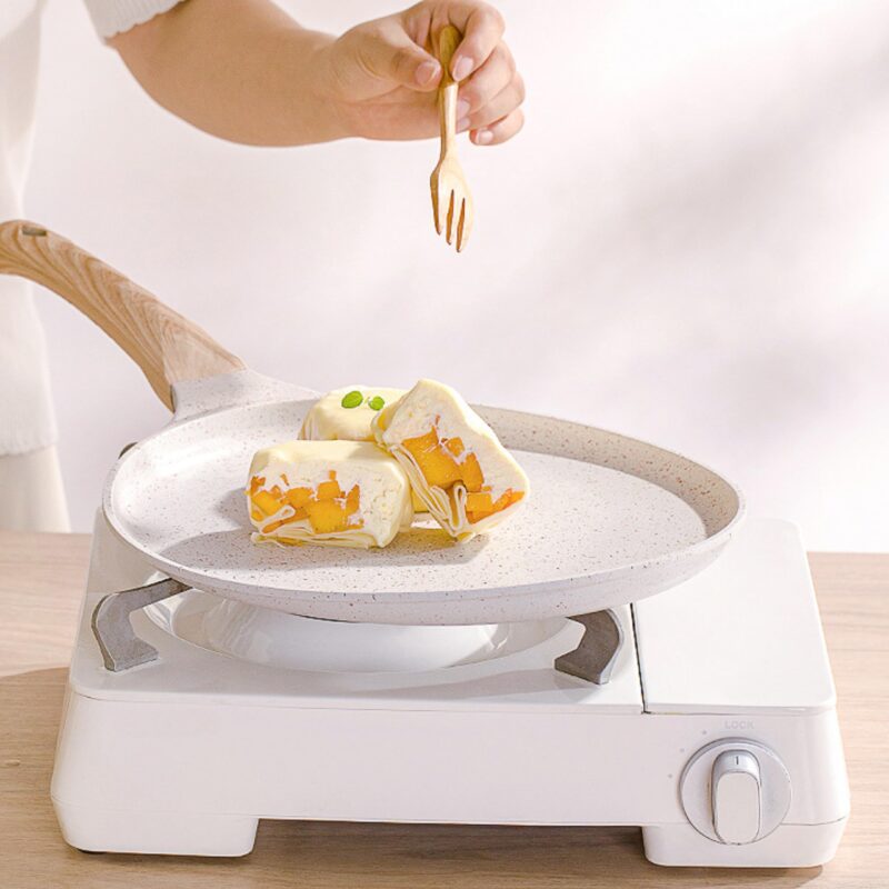 HomeEssentials Maifan Nonstick Tawa – Healthy Nonstick Pan with Wooden Handle/Easy to Clean Cooking Pan for Dosa, Chapati, Pancakes & Omelets/Induction & Gas Stove (White) - Image 5