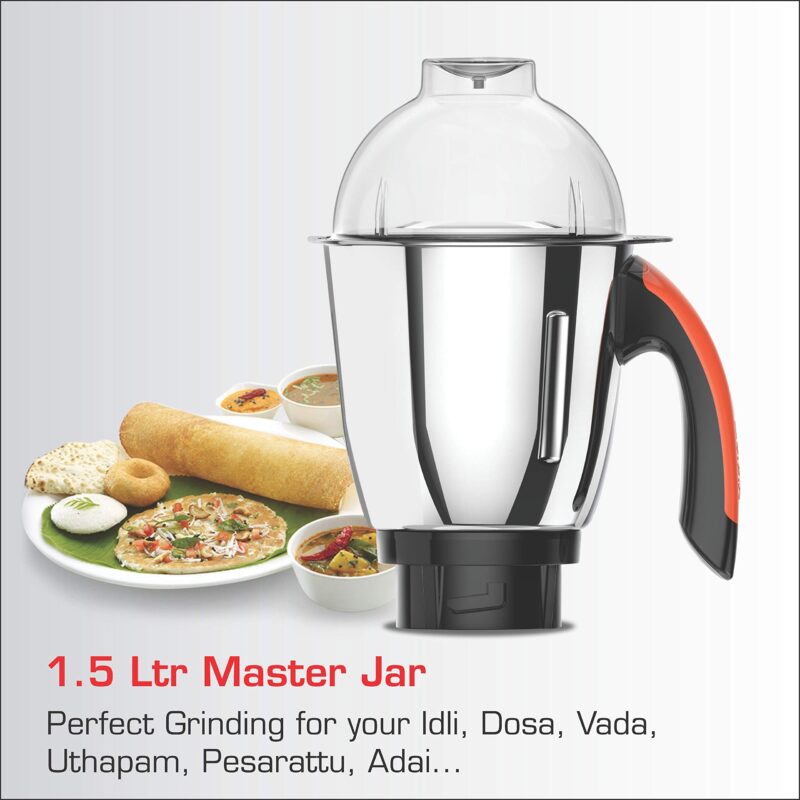 Vidiem Mixer Grinder 577 A Vector SS (Black) | 750-watt mixer grinder 3 Leakproof Jars with self-lock for wet & dry spices, chutneys & curries | 5 Years Warranty - Image 4