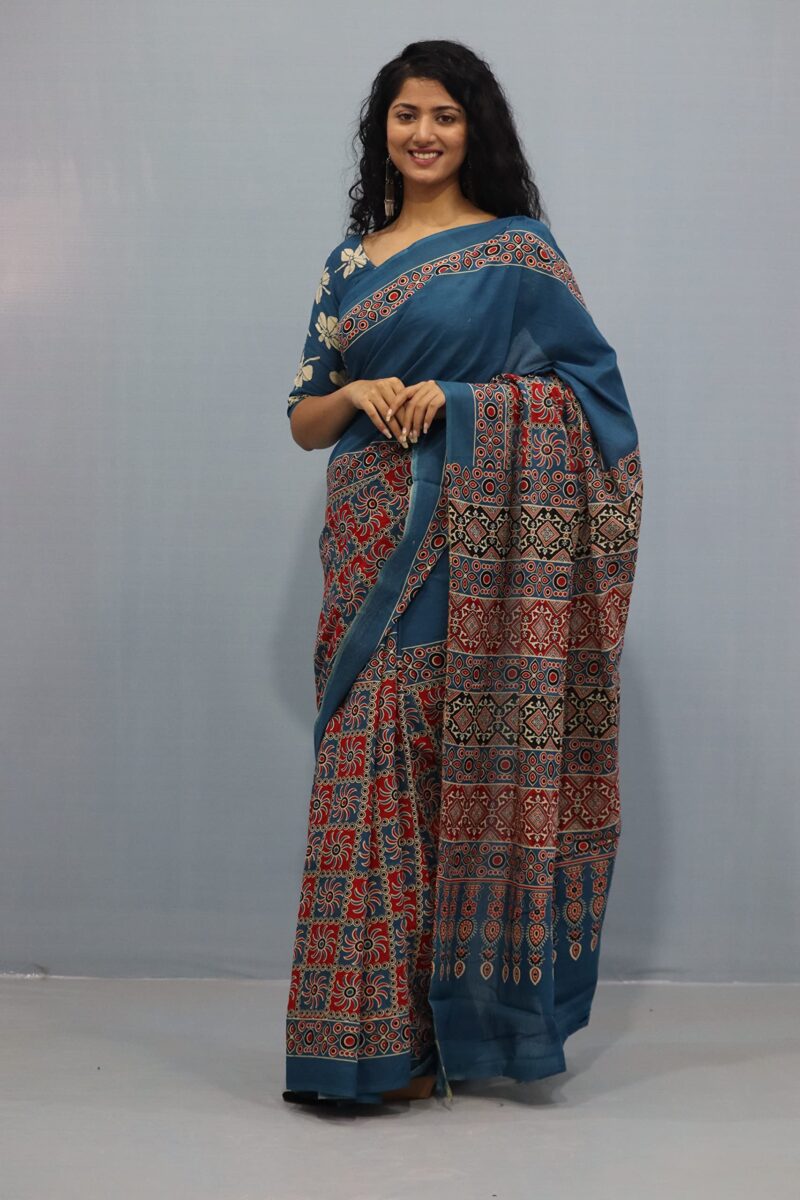 Tropwear Handicrafts Women's Ikat Hand Block Print Jaipuri Cotton Mulmul Saree with Blouse Piece - _SH_320 - Image 2