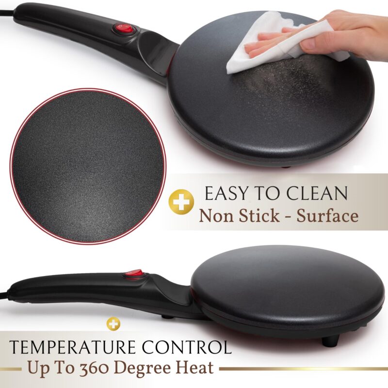 Moss & Stone 8" Electric Crepe MakerIPan StyleIHot Plate CooktopIOn/Off SwitchINonstick CoatingIAutomatic Temperature ControlIEasy To UseIPancakes,Blintz,Chapati,Tortillas,800 Watts,Black - Image 7