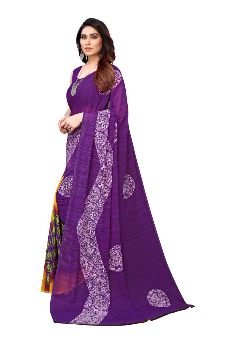 Tarshika Womens Printed Georgette Saree Without Blouse Piece(ROSEMARRY PURPLE_Free Size) - Image 5