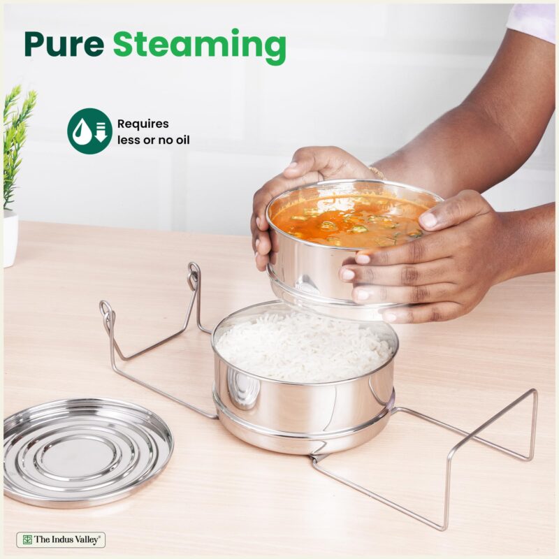 The Indus Valley Stainless Steel Separator Set for 3ltr Pressure Cooker | 5.5 inch, 1.9 ltr, 2-Tier | 100% Toxin Free, No Chemical coating - Image 6