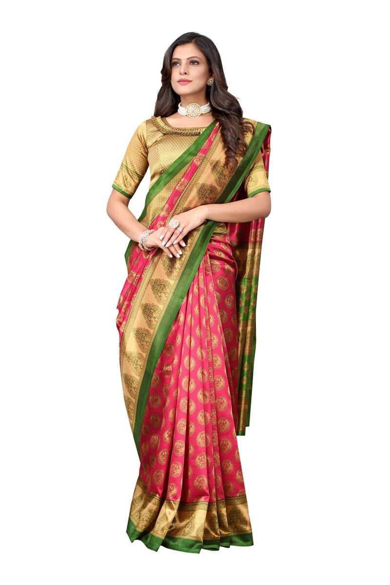 Tarshika Womens Art Silk Printed Saree With Blouse Piece(ALIFA PINK_Free Size) - Image 4