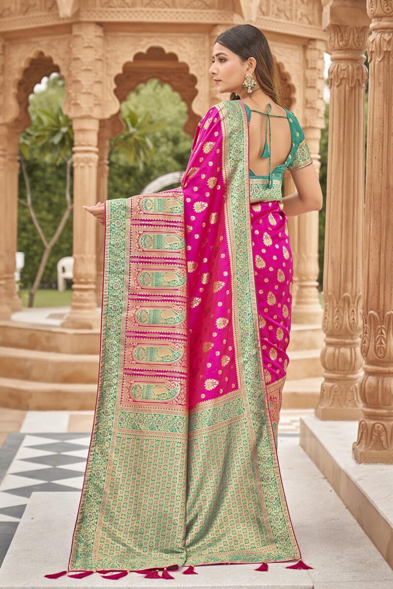 Monjolika Fashion Women's Rani Pink color Banarasi Silk blend Zari Weaving work Saree With Blouse (MNJ-8201_ Rani Pink) - Image 4