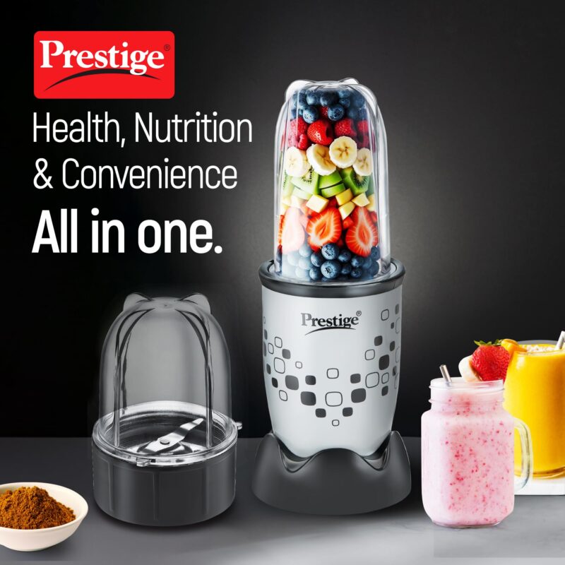 Prestige Nutri-Mix 2.0, 350W Mixer Grinder with 2 Multipurpose Jars | Compact Design | Dual Safety Interlock System | Extra Lids for Storage | Black & Grey - Image 7