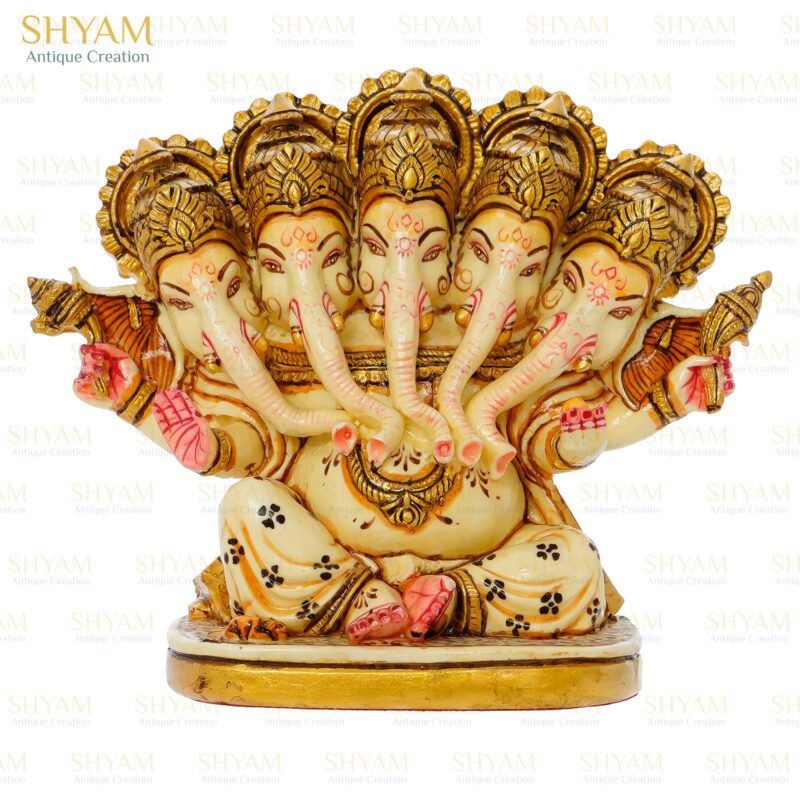 Panchmukhi Ganesha Idol Statue Energized 5 Faced/Mukhi Ganesha Figurine Ganpati Murti for Pooja, Antique Finish Figurine Marble Dust God Statue Ganpati Statue - Image 4