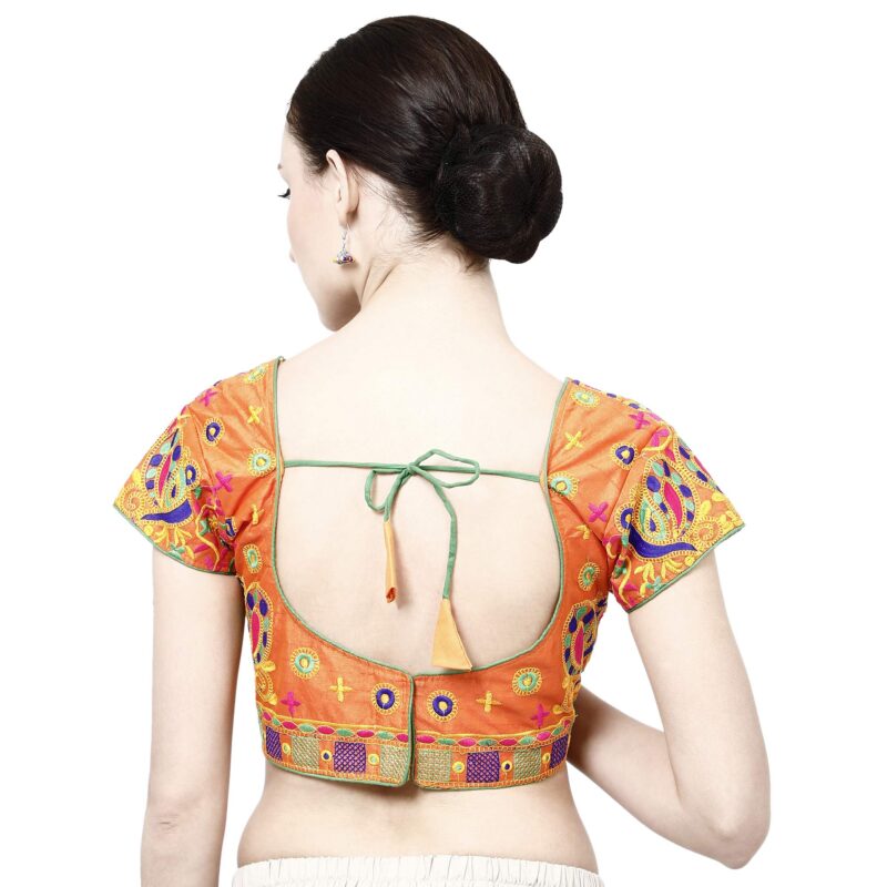 Prijam Cotton Back Button Saree Blouse (CTD232_Orange_Free Size) - Image 2
