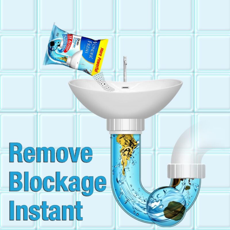 Wonder Fresh Drain Cleaner Powder | Effective Sink Cleaner | Drain Blockage Remover | Wash Basin & Toilet Cleaner | Removes Blockages in Pipes, Sinks & Septic Tanks | 50g (Pack of 20) - Image 3