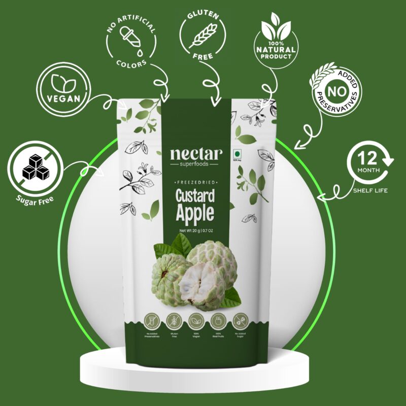 Nectar Superfoods Freeze Dried Custard Apple | No Preservatives, No Added Sugar, Healthy Dried Fruit | 100% Natural, Vegan, Gluten Free Snack for Kids and Adults | 20 gram Pouch (PACK OF 1) - Image 5