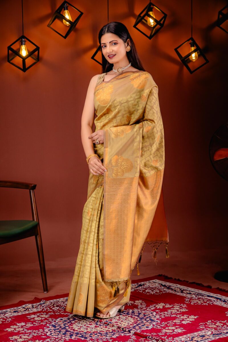 MIMOSA Women's Woven Design Kanjivaram Style Art Silk Saree With Blouse Piece : Sa00001762Gdfree, Gold - Image 7