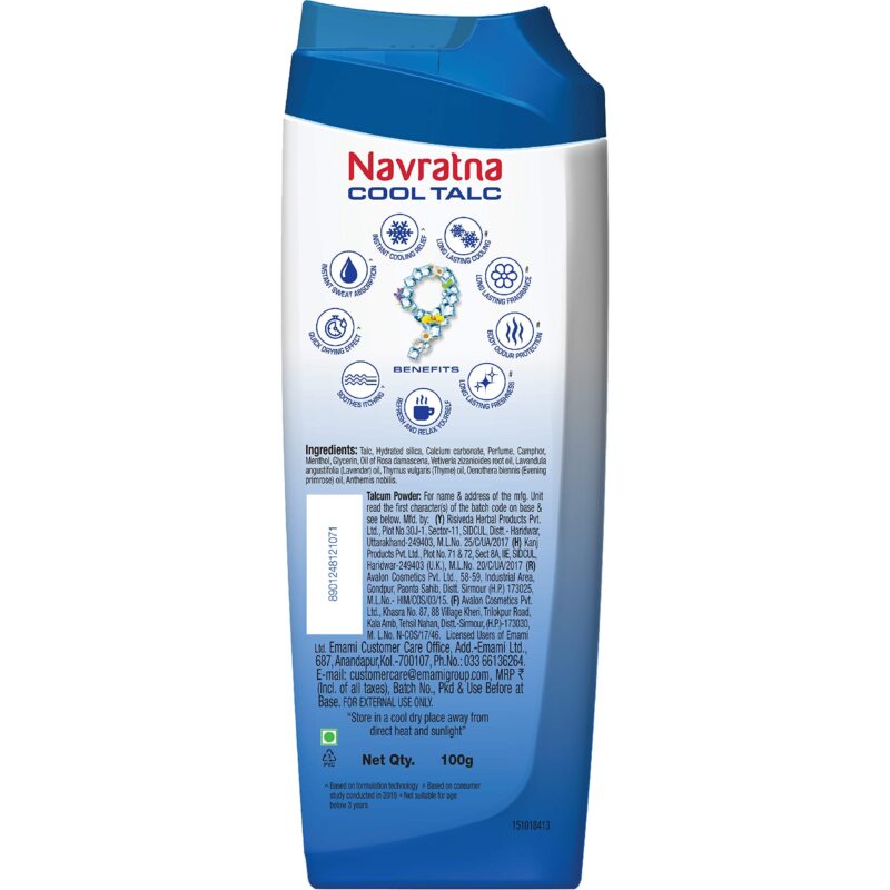 Navratna Cool Mint Fresh Talc | Instant Sweat Absorption and Cooling Effect |Body Odour Protection | Long Lasting Freshness and Fragrance, 400gm - Image 8