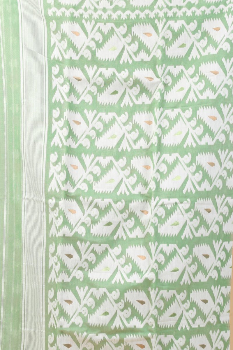OISHANI SAREE GHOR Women's Traditional Bengal Cotton Silk Soft Jamdani Saree - Beautiful design and Quality - Without Blouse Piece (Mint Green) - Image 2