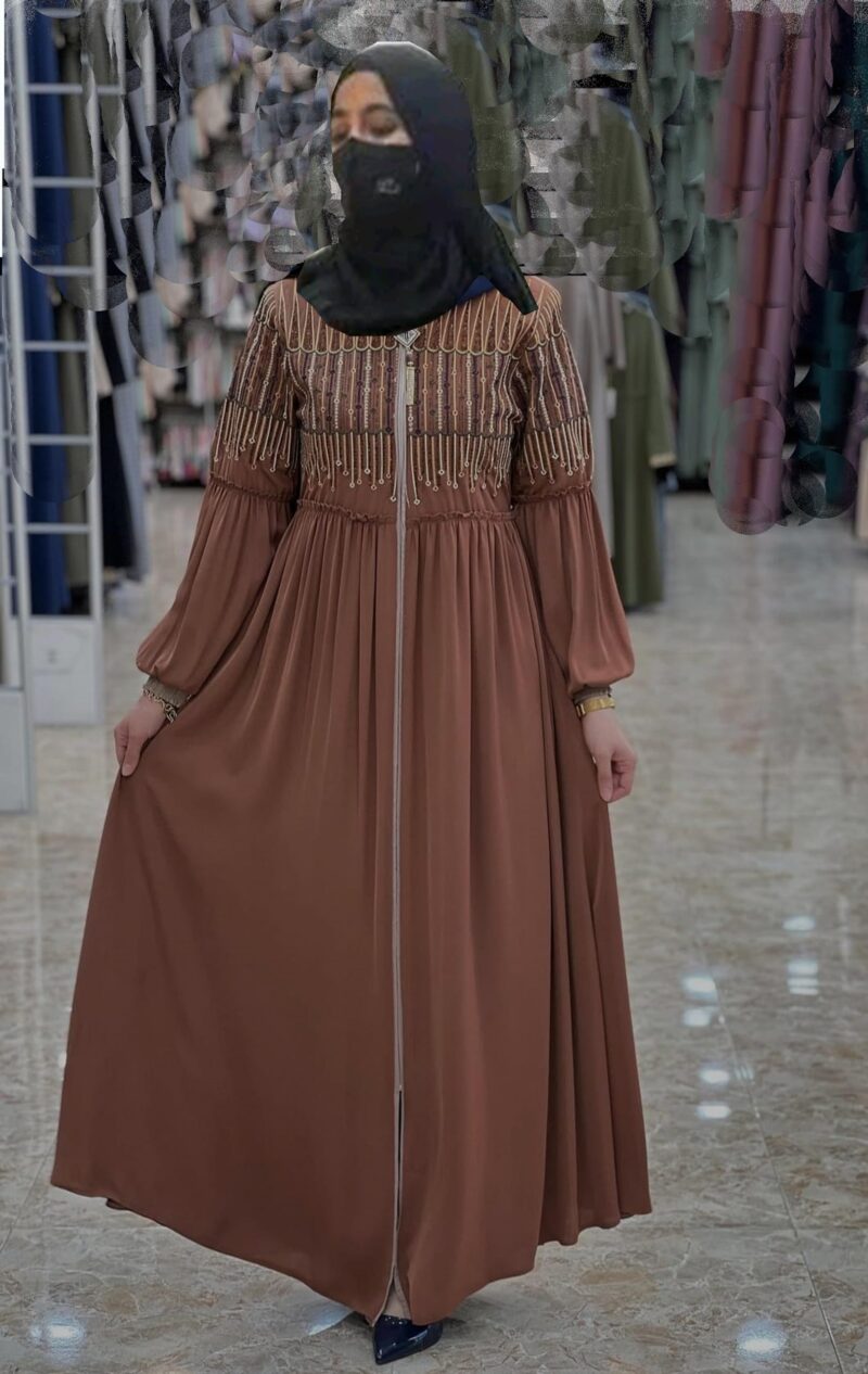 BURAQUE DESIGNER Abaya for Girls and Women Stylish Design Stitched Burqa Dress (E10-Brown-Burkha) - Image 2