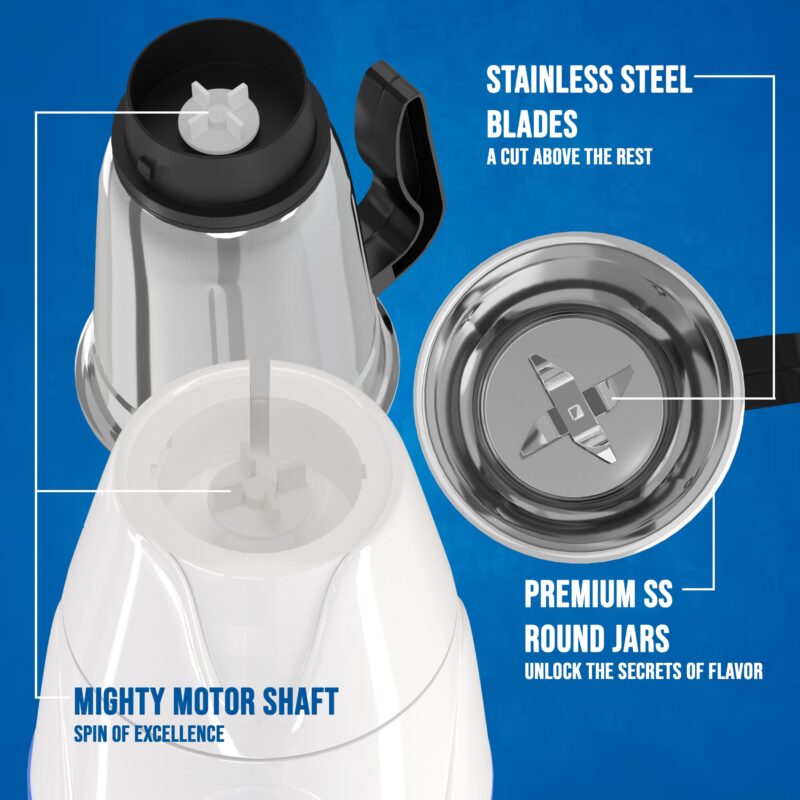GIGAWATTS 1000W All-in-One Mixer Grinder Blender Heavy Duty Industrial Grade Electric Mixy, Three Stainless Steel Clip Jars with 3 Speed Control 21000 RPM (1 Year Warranty) - Image 4