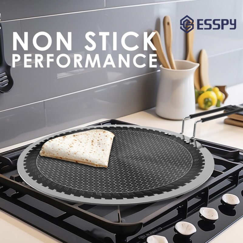 Esspy Triply Stainless Steel 10inch/26cm Tawa for Roti | Dosa Tawa | Paratha/Chapathi Tawa | Induction Friendly | Non-Stick | Metal Spoon Friendly | Honeycomb Pattern | Riveted Cool Touch Handle - Image 6