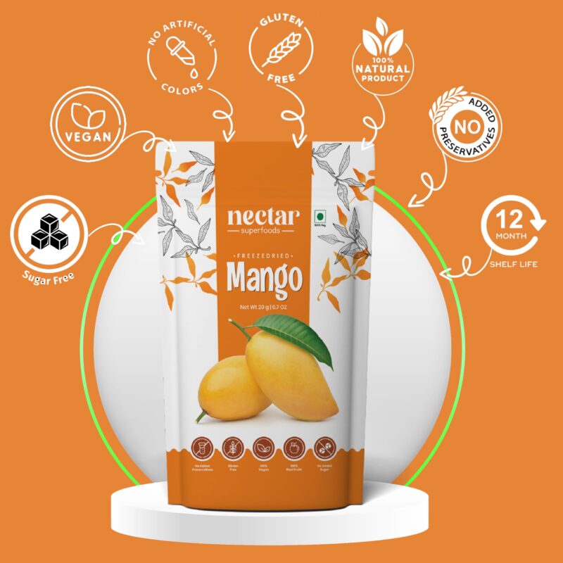 Nectar Superfoods Freeze Dried Mango | No Preservatives, No Added Sugar, Healthy Dried Fruit | 100% Natural, Vegan, Gluten Free Snack for Kids and Adults | 20 gram Pouch - Image 4