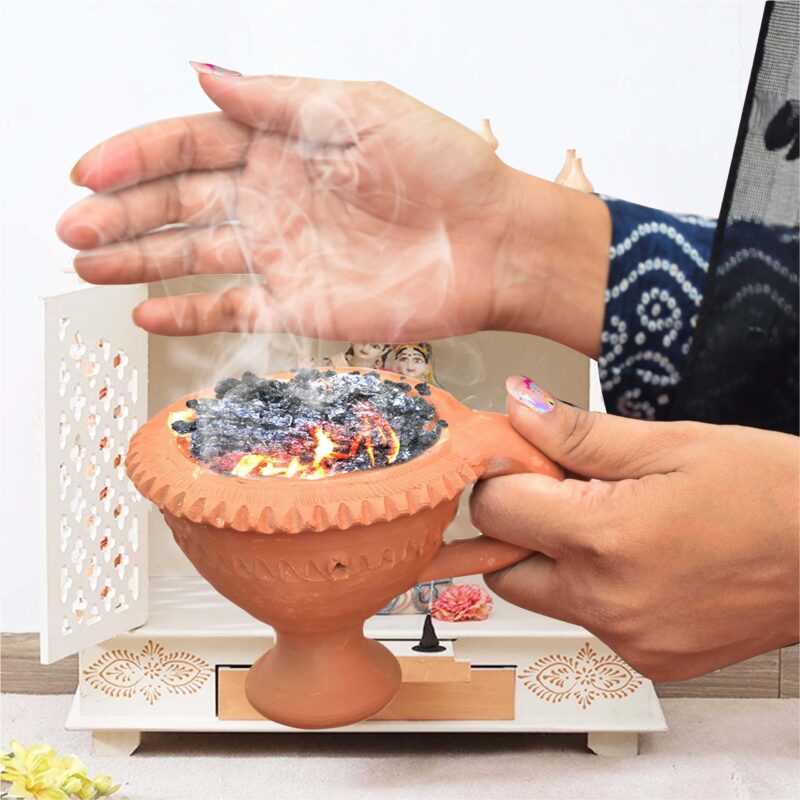 Pure Source India Natural Clay Desi Handmade Dhoop Loban Dani/Dhuni Burner Holder/Pot Stand for Puja/Hawan/Dhuni (Shop/Office/Room/Gardan etc.) (4 Inch Size 100% Pure Mitti) - Image 7
