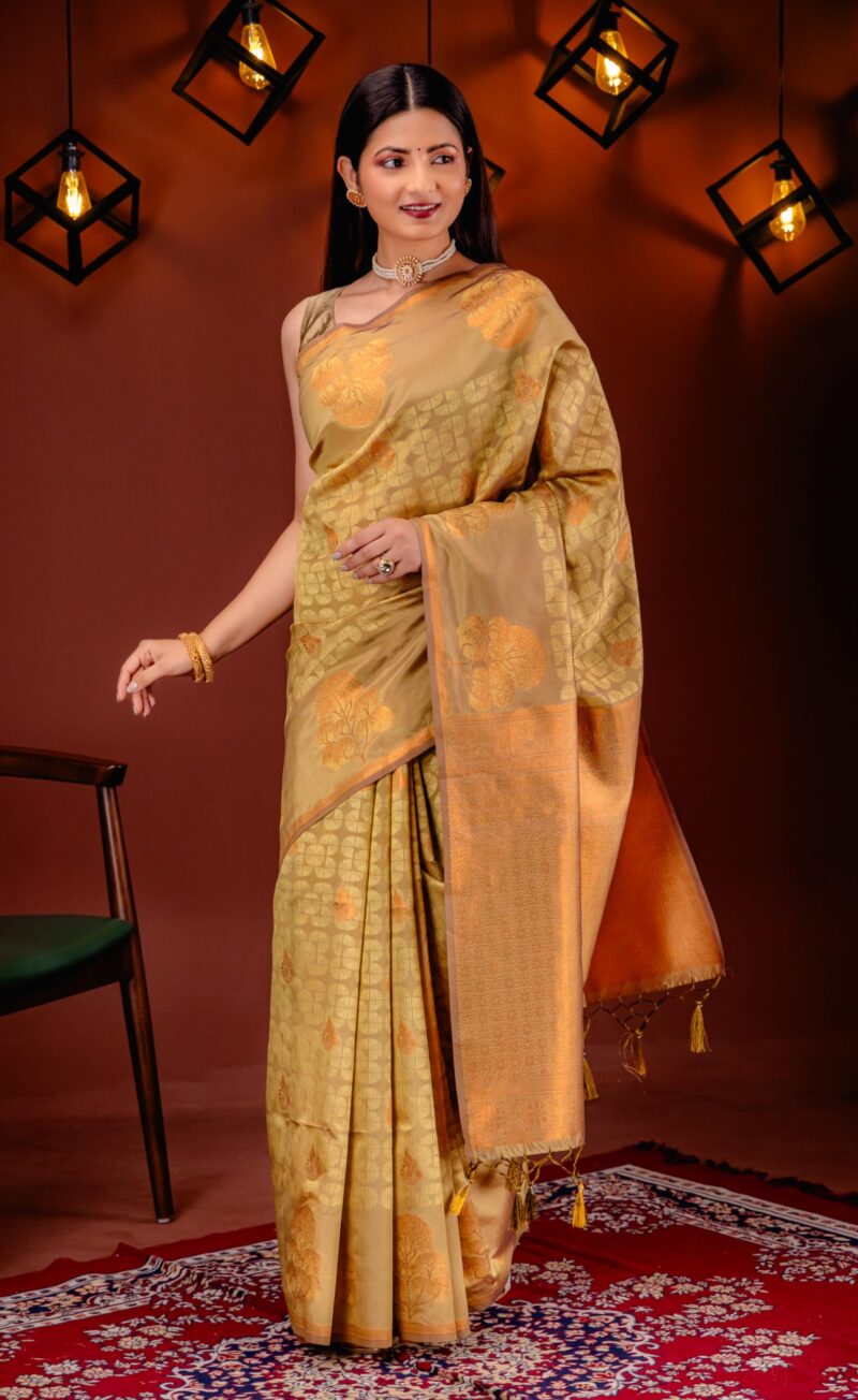 MIMOSA Women's Woven Design Kanjivaram Style Art Silk Saree With Blouse Piece : Sa00001762Gdfree, Gold - Image 9