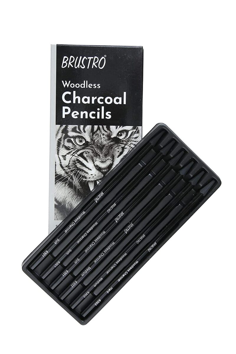 Brustro Slim Battery Operated Eraser + Woodless Charcoal Pencil + A5 Drawing Paper (32+8 Sheets) - Image 3