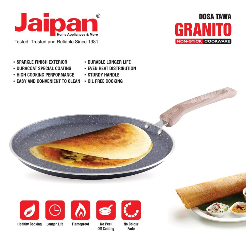 Jaipan Granito 30 CM Dosa Tawa Gas Compatible 4 MM Duracoat PFOA Free nonstick Coating Granite Splattered Color Ideal for Oil Free or Very Less Oil Preparation Cool Touch Handle 1 Year Warranty - Image 2