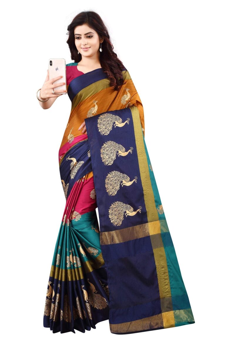 OM SAI LATEST CREATION Women's Z-card Cotton silk Foil Printing Lining Saree for Women Half Sarees Under 349 2020 Beautiful for Women Saree With Blouse Piece(Free Size) (Multi-Coloured) - Image 2