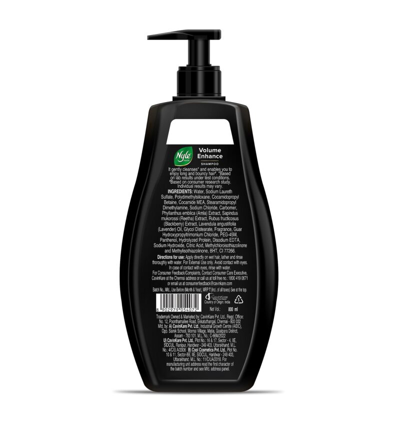 Nyle Naturals Volume Enhance Shampoo, With Blackberry, Reetha and Amla, Gentle & Soft Shampoo, PH Balance and Paraben Free, For Men and Women, 800ml - Image 2