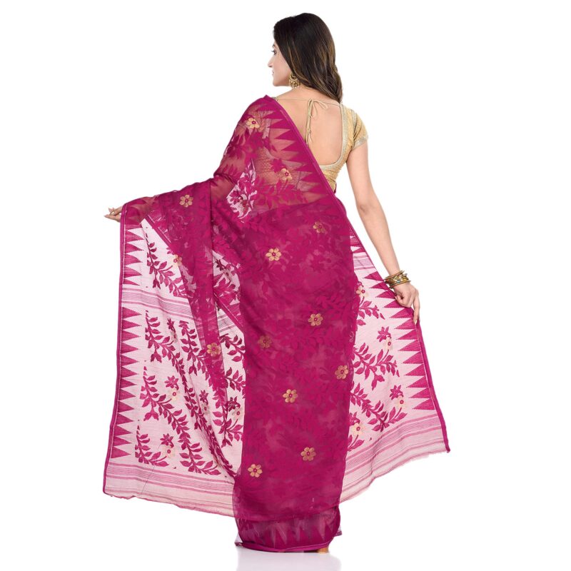 Db Desh Bidesh Women's Jamdani Cotton Saree Without Blouse Piece (Db220622Jamdanitant_Plum Jam White) - Image 6