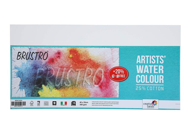 Brustro  Watercolour Paper  300 GSM 20cm x 40cm (Pack of 15 + 3 Free Sheets) - Image 3