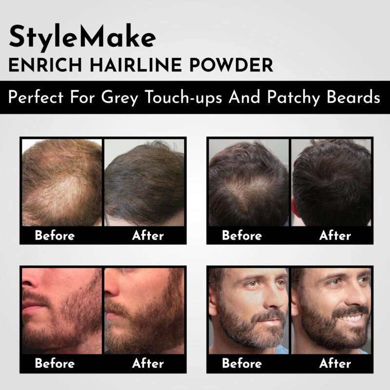 StyleMake Enrich Hairline Powder for Women & Men | Root Touch Up for Grey Hair | Hair Toppers | Hair Cover-Up Powder | Instantly Covers Hair Loss, Patches, and Grey Hair on Beard, (Dark Brown, 4 g) - Image 3