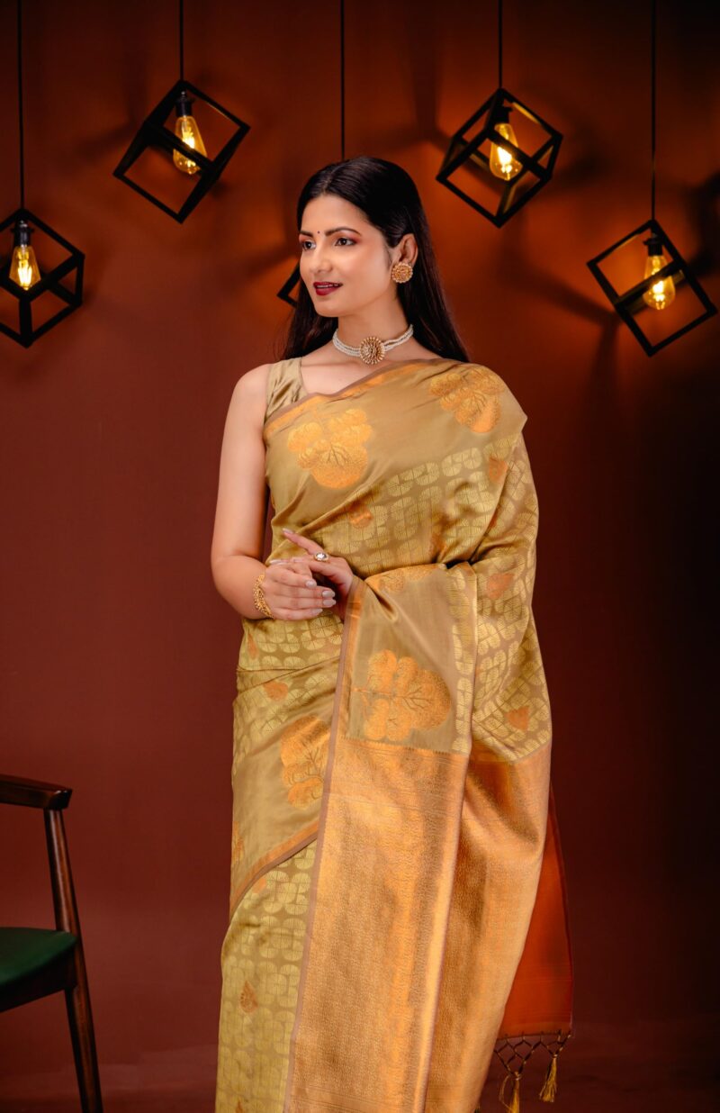 MIMOSA Women's Woven Design Kanjivaram Style Art Silk Saree With Blouse Piece : Sa00001762Gdfree, Gold - Image 8