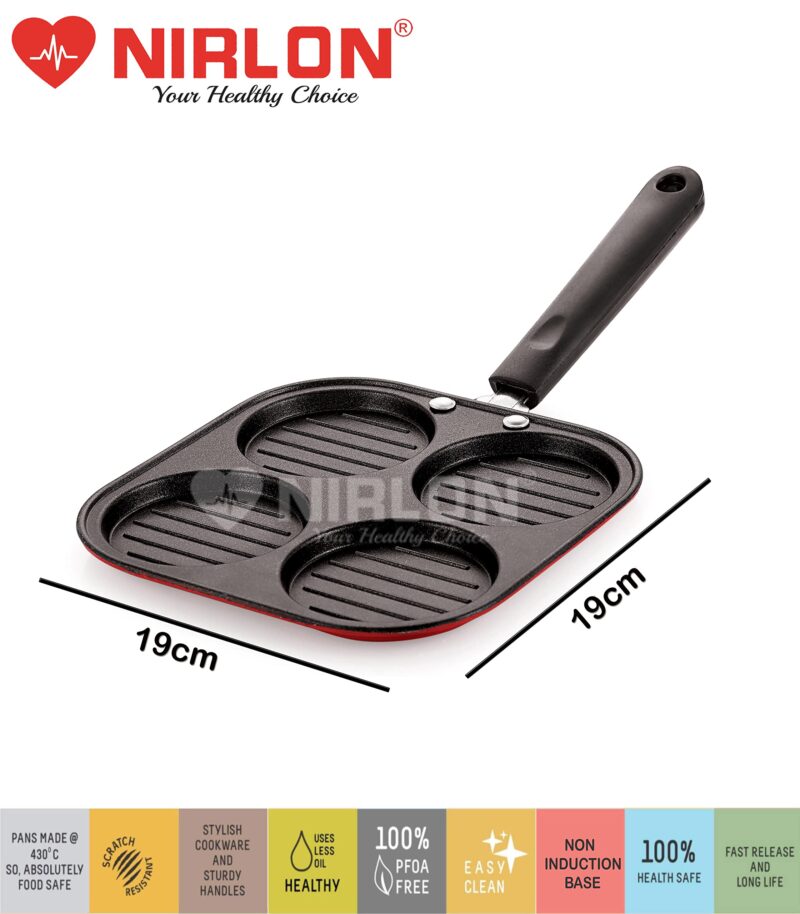 NIRLON Grill Mini Casting Coated Aluminium Uttapam Tawa/Multi Snack Maker/Mini Pancake Maker (19cm, Aluminium, Non-Stick) - Image 3