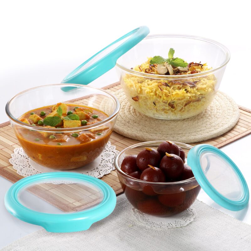 Ornella Glass Mixing Bowl Set, Set of 3 Clear / 500ml+1000ml+1500ml / Without Lid