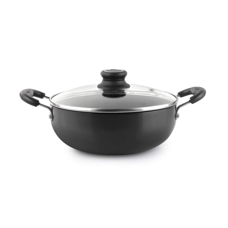 Classy Hard Anodised Kadhai Induction Base with Glass Lid, 3.5 Litres - Image 2