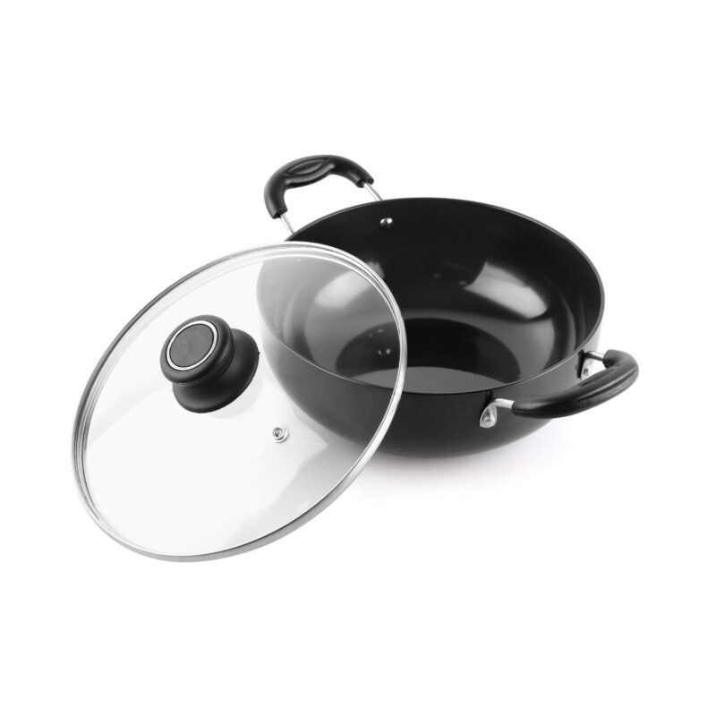 Classy Hard Anodised Kadhai Induction Base with Glass Lid, 3.5 Litres - Image 3