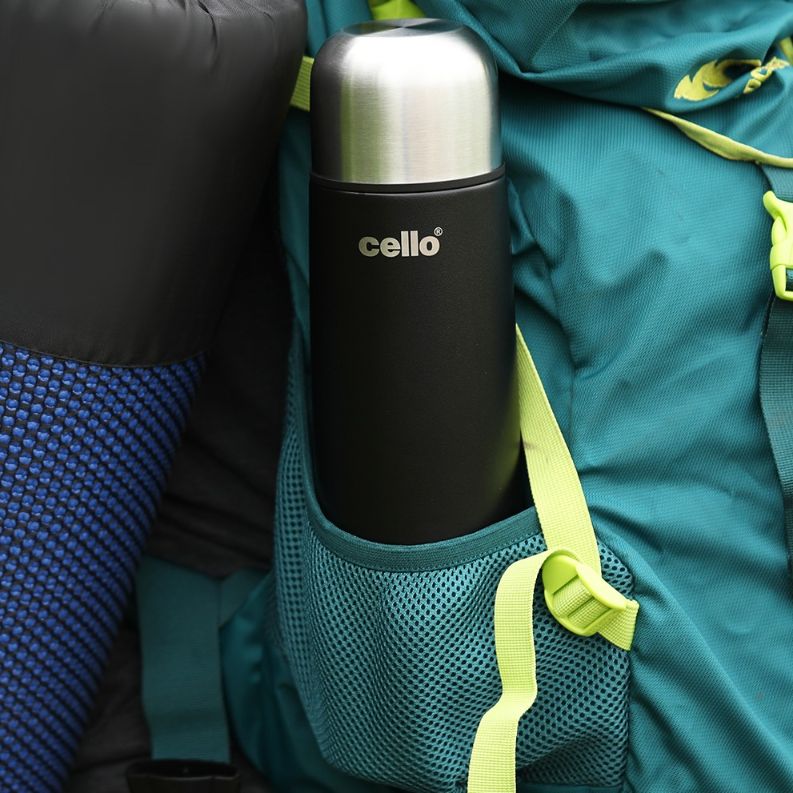 Black|Duro Flip Flask, Vacusteel Water Bottle with Thermal Jacket / 500ml