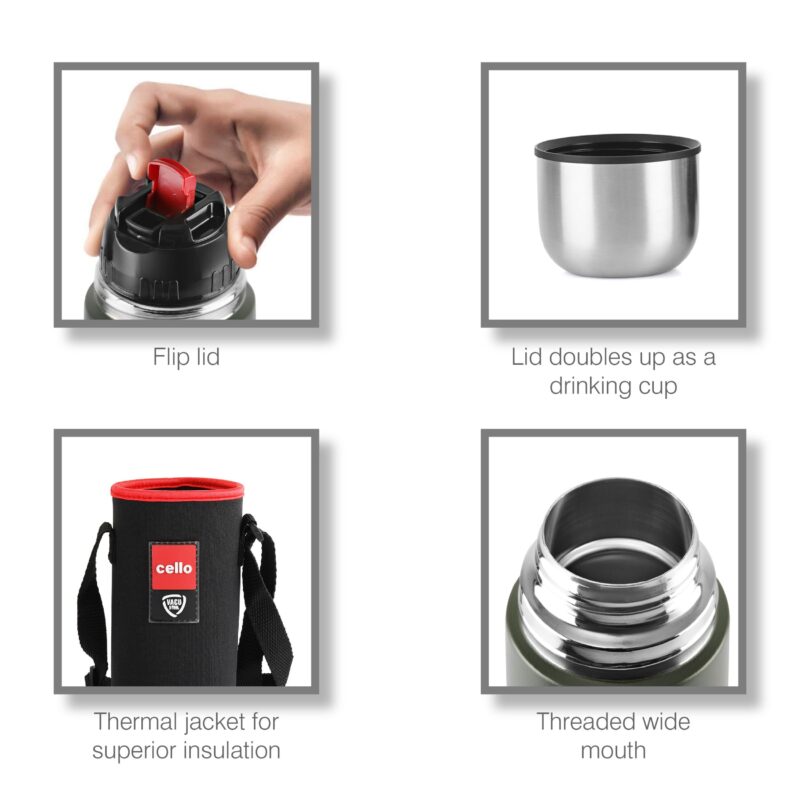 Duro Flip Flask, Vacusteel Water Bottle with Thermal Jacket - Image 36